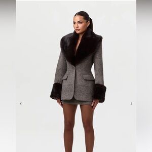 Naked Wardrobe Gray Blazer with Black Faux Fur